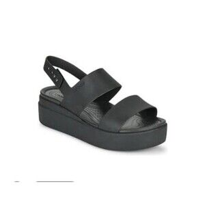 Crocs/ Brooklyn Low Wedge Sandal/ Snap Strap/ Black/ Women SZ 9